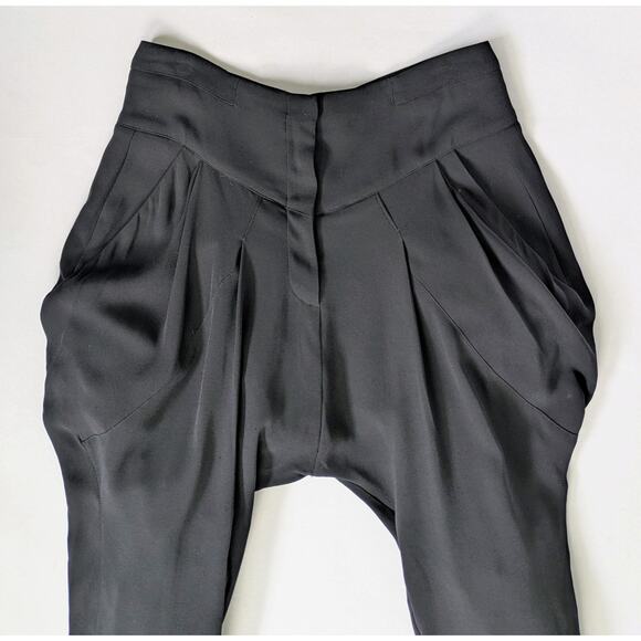 GIVENCHY Dropped Crotch Pants Women's S 38 Black Viscose Pleated Avant Garde - Picture 4 of 10